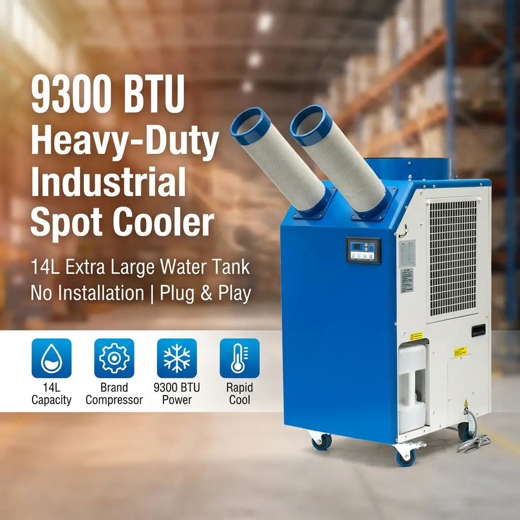 OEM 14L 대형 탱크 2700W 전원 9300BTU 회전식 압축기 워크샵을 위한 휴대용 스팟 쿨러 산업용 에어컨